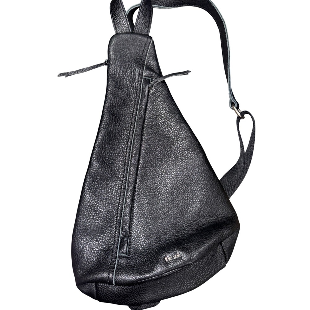 The Sak Black Pebbled Leather Sling Backpack Teardrop Crossbody Bag Like New